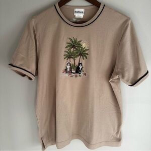 Vintage BonWorth Beige Embroidery Cat & Palm Beachy Top Boho Women’s Medium